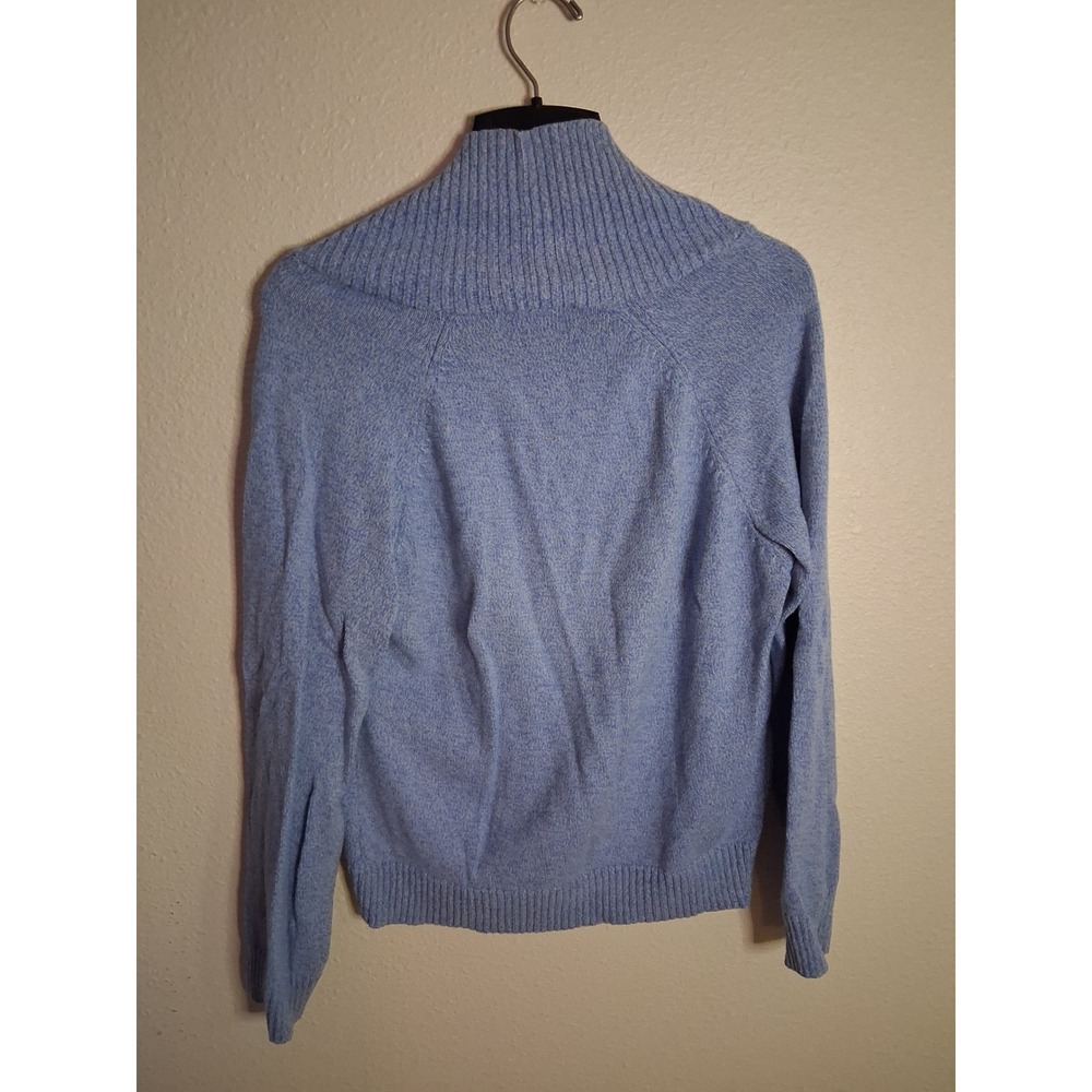 Karen Scott Powder Blue Shawl Collar V-Neck Knit Sweater Old Money Cozy Pullover - Picture 5 of 5